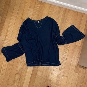Elan Bell Sleeved Navy Sweater